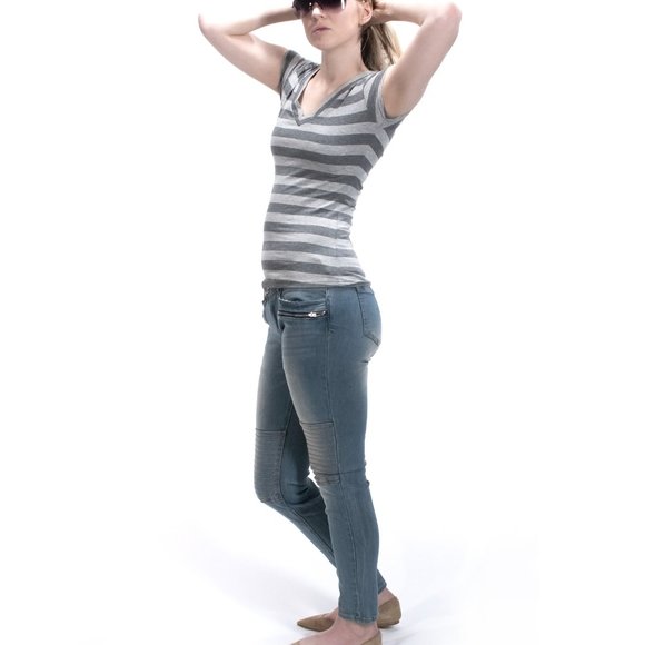 PROJECT EIGHTEEN JEANS: Stone Wash Moto Style Skinny Jeans - Picture 3 of 4